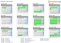 Kalender 1984 mit Ferien und Feiertagen Nizza