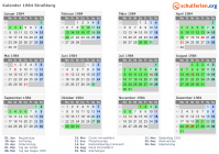 Kalender 1984 mit Ferien und Feiertagen Straßburg