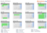 Kalender 1985 mit Ferien und Feiertagen Bayern