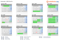 Kalender 1985 mit Ferien und Feiertagen Berlin
