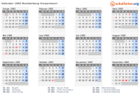 Kalender 1985 mit Ferien und Feiertagen Mecklenburg-Vorpommern