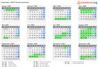 Kalender 1985 mit Ferien und Feiertagen Niedersachsen