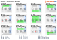Kalender 1985 mit Ferien und Feiertagen Nordrhein-Westfalen