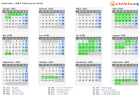 Kalender 1985 mit Ferien und Feiertagen Rheinland-Pfalz