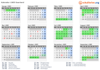 Kalender 1985 mit Ferien und Feiertagen Saarland