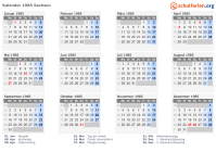Kalender 1985 mit Ferien und Feiertagen Sachsen