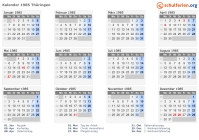 Kalender 1985 mit Ferien und Feiertagen Thüringen