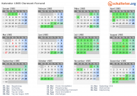 Kalender 1985 mit Ferien und Feiertagen Clermont-Ferrand