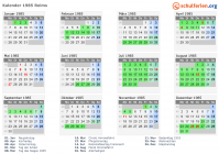 Kalender 1985 mit Ferien und Feiertagen Reims