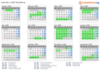 Kalender 1985 mit Ferien und Feiertagen Straßburg
