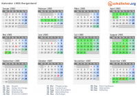 Kalender 1985 mit Ferien und Feiertagen Burgenland