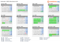 Kalender 1985 mit Ferien und Feiertagen Oberösterreich