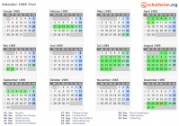 Kalender 1985 mit Ferien und Feiertagen Tirol