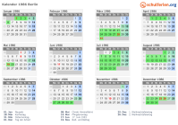 Kalender 1986 mit Ferien und Feiertagen Berlin