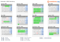 Kalender 1986 mit Ferien und Feiertagen Hamburg
