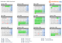 Kalender 1986 mit Ferien und Feiertagen Saarland