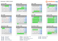 Kalender 1986 mit Ferien und Feiertagen Créteil