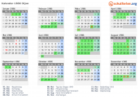 Kalender 1986 mit Ferien und Feiertagen Dijon
