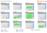 Kalender 1987 mit Ferien und Feiertagen Hamburg