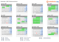 Kalender 1987 mit Ferien und Feiertagen Niedersachsen
