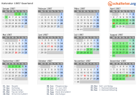 Kalender 1987 mit Ferien und Feiertagen Saarland