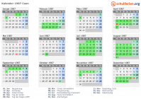 Kalender 1987 mit Ferien und Feiertagen Caen