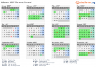 Kalender 1987 mit Ferien und Feiertagen Clermont-Ferrand