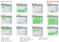 Kalender 1987 mit Ferien und Feiertagen Paris