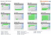Kalender 1987 mit Ferien und Feiertagen Reims