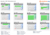 Kalender 1987 mit Ferien und Feiertagen Niederösterreich
