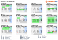 Kalender 1987 mit Ferien und Feiertagen Steiermark
