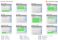 Kalender 1987 mit Ferien und Feiertagen Aargau