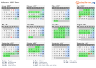 Kalender 1987 mit Ferien und Feiertagen Bern