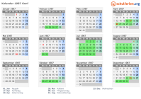Kalender 1987 mit Ferien und Feiertagen Genf