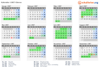 Kalender 1987 mit Ferien und Feiertagen Glarus
