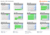 Kalender 1987 mit Ferien und Feiertagen Graubünden