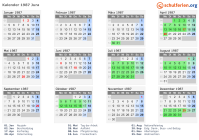 Kalender 1987 mit Ferien und Feiertagen Jura