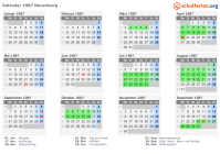 Kalender 1987 mit Ferien und Feiertagen Neuenburg