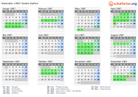 Kalender 1987 mit Ferien und Feiertagen Sankt Gallen