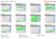 Kalender 1987 mit Ferien und Feiertagen Schaffhausen