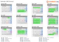 Kalender 1987 mit Ferien und Feiertagen Schwyz