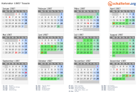 Kalender 1987 mit Ferien und Feiertagen Tessin