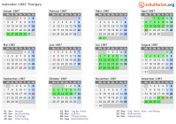 Kalender 1987 mit Ferien und Feiertagen Thurgau