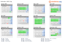 Kalender 1987 mit Ferien und Feiertagen Zug
