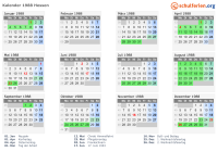 Kalender 1988 mit Ferien und Feiertagen Hessen