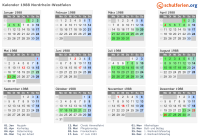 Kalender 1988 mit Ferien und Feiertagen Nordrhein-Westfalen
