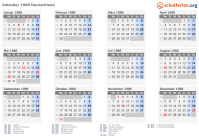 Kalender 1988 mit Ferien und Feiertagen Deutschland