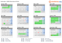 Kalender 1988 mit Ferien und Feiertagen Rheinland-Pfalz