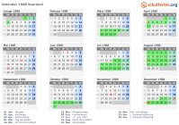 Kalender 1988 mit Ferien und Feiertagen Saarland