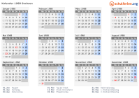 Kalender 1988 mit Ferien und Feiertagen Sachsen